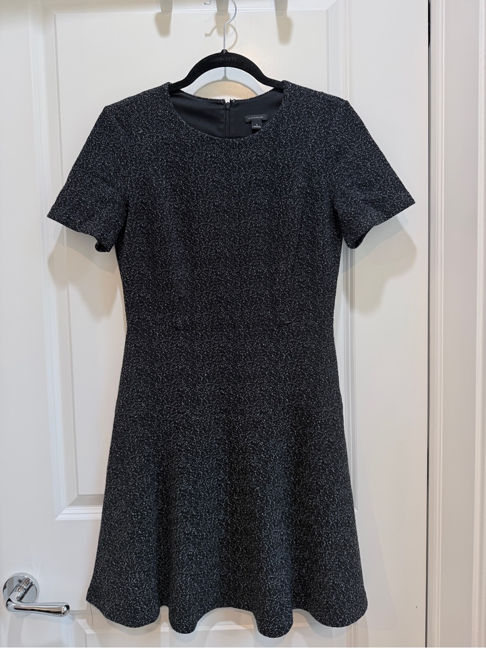Ann Taylor Black Boucle Short Sleeve A-Line Dress